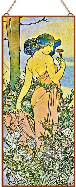 Alphonse Mucha - Szegfű üvegkép, falikép