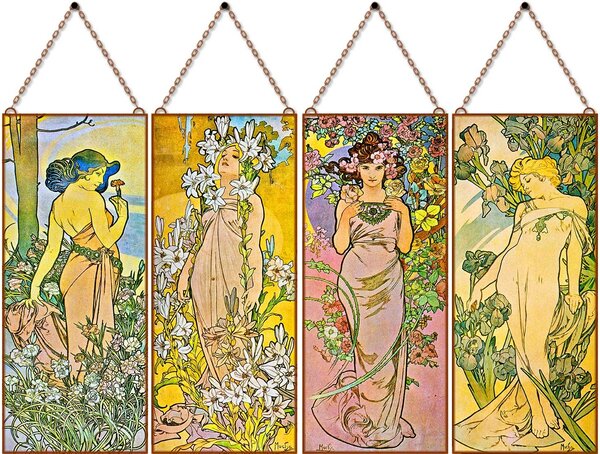 Alfons Mucha - Virágok (Garnitúra) üvegkép, falikép