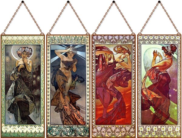 Alfons Mucha - Hold és a csillagok (Garnitúra) üvegkép, falikép