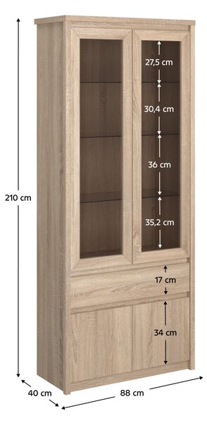 KONDELA Vitrines szekrény, DTD laminált, tölgy sonoma, NORTY TYP 3