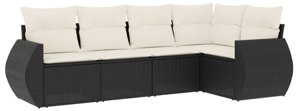 5 részes fekete polyrattan kerti kanapészett párnákkal
