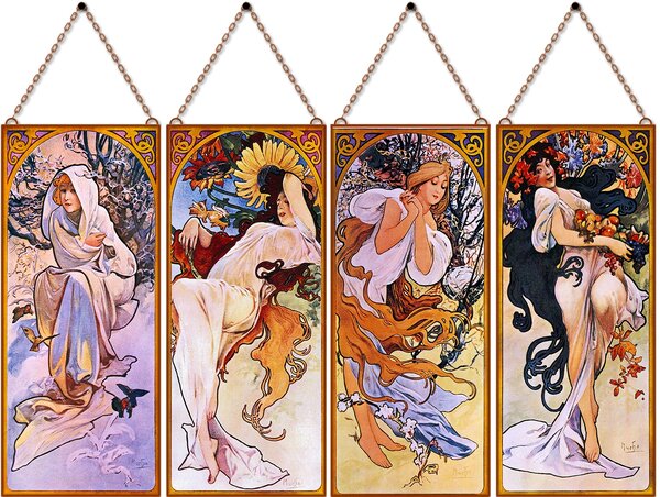 Alfons Mucha - Évszakok III. (Garnitúra) üvegkép, falikép
