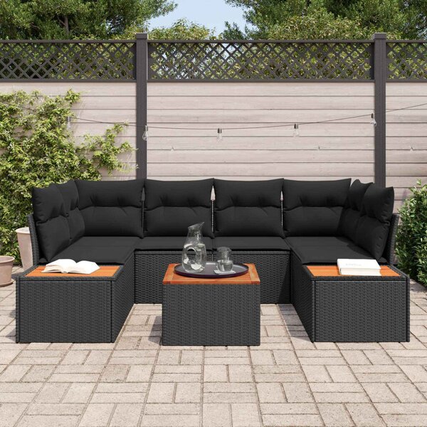 Kerti Kanapé Szett párnával tárolóval 6 pcs Fekete Poli rattan