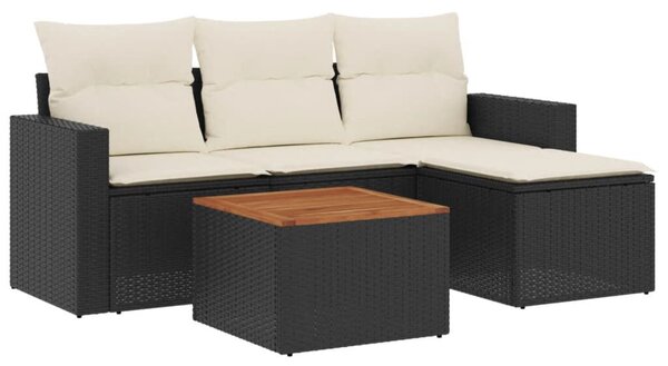 5 részes fekete polyrattan kerti kanapészett párnákkal