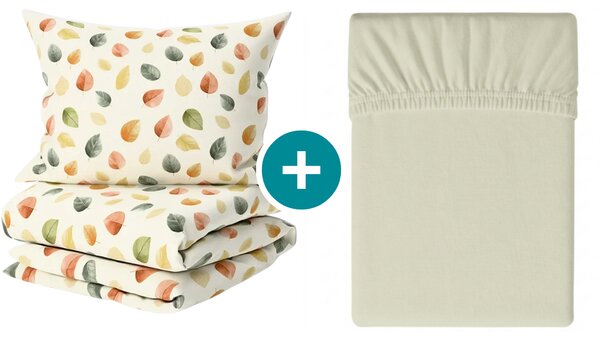 Krepp ágyneműhuzat SZETT ŐSZI SZÍNEK POLI színes + Jersey gumis lepedő 90 x 200 cm világos krém, egyszemélyes