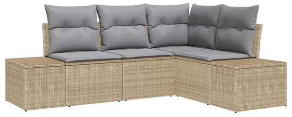 Kerti Kanapé Szett 4 pcs Beige és Világosszürke polirattan