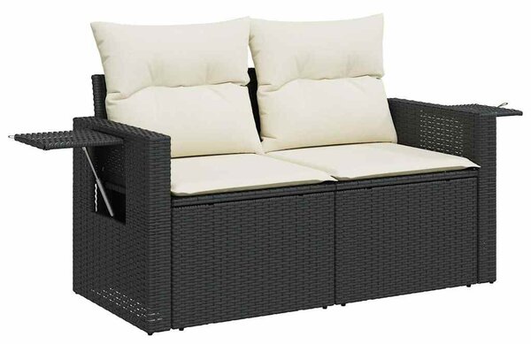 5 részes fekete polyrattan kerti kanapészett párnákkal