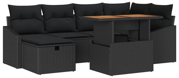 Kerti Kanapé Szett 7 pcs Fekete polirattan