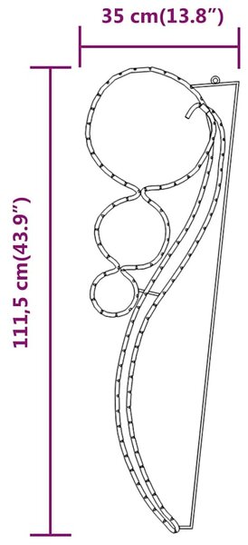 2 db meleg fehér gömb alakú fényfüzér 111,5 x 35 x 4,5 cm