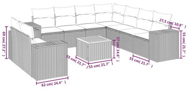 VidaXL Polyrattan Kerti Ülőgarnitúra - 10 részes - Bézs