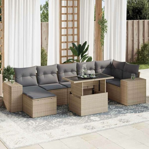 VidaXL Polyrattan Kerti Ülőgarnitúra - 8 részes - Bézs