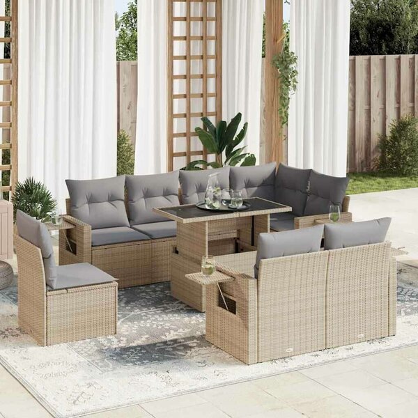VidaXL Polyrattan Kerti Ülőgarnitúra - 9 részes - Bézs