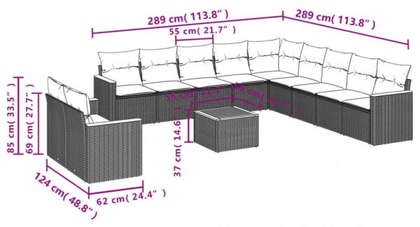 VidaXL Polyrattan Kerti Ülőgarnitúra - 12 részes - Bézs