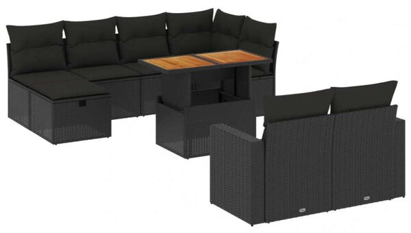 VidaXL Polyrattan Kerti Ülőgarnitúra - 11 részes - Fekete