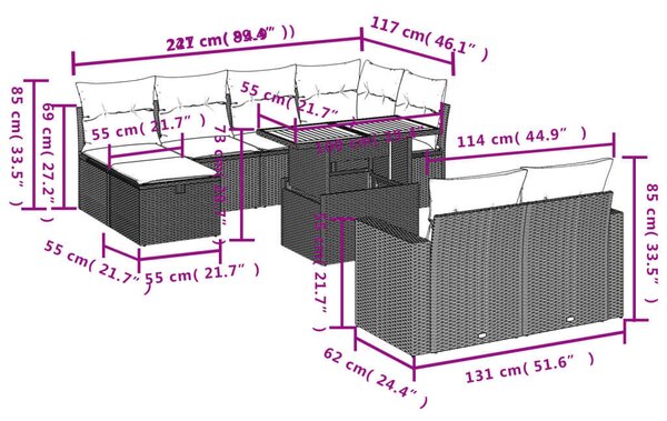 VidaXL Polyrattan Kerti Ülőgarnitúra - 11 részes - Fekete