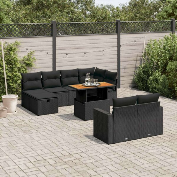 VidaXL Polyrattan Kerti Ülőgarnitúra - 11 részes - Fekete