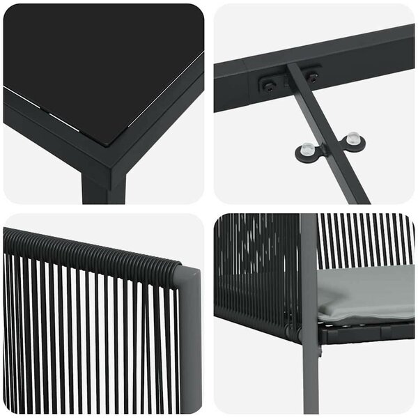 Kert étkező szett 3 pcs Fekete PE Rattan
