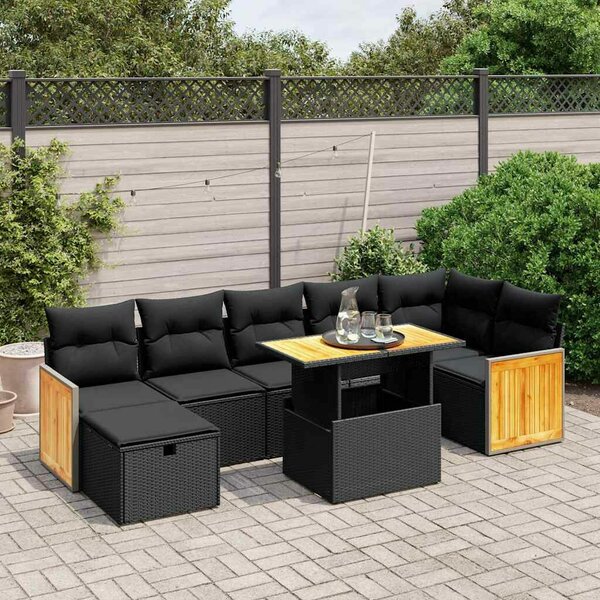 VidaXL 8 részes Kerti Ülőgarnitúra - Fekete Polyrattan