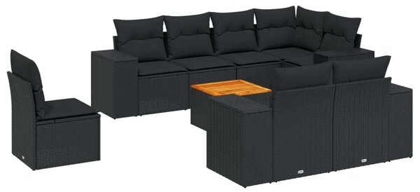 VidaXL 9 részes fekete polyrattan kerti ülőgarnitúra párnákkal