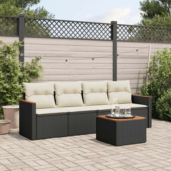 VidaXL 5 részes fekete polyrattan kerti kanapészett párnákkal