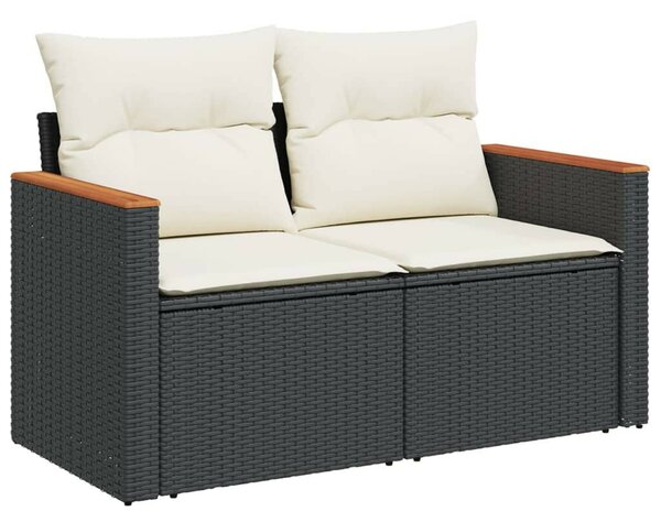 VidaXL 5 részes fekete polyrattan kerti kanapészett párnákkal