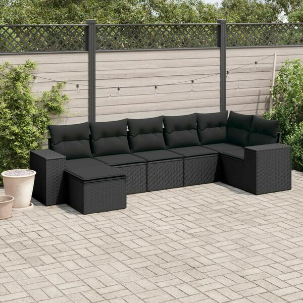 VidaXL Polyrattan Kerti Ülőgarnitúra - 7 részes - Fekete
