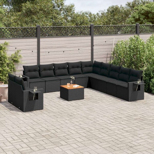 VidaXL Polyrattan Kerti Ülőgarnitúra - 12 részes - Fekete