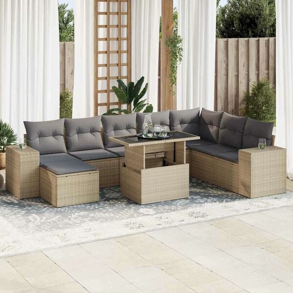VidaXL Polyrattan Kerti Ülőgarnitúra - 9 részes - Bézs
