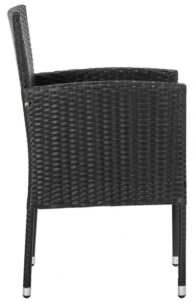 5 részes fekete polyrattan és acél kerti étkezőgarnitúra