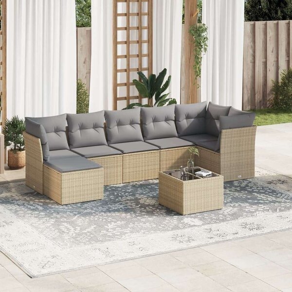 VidaXL 8 részes bézs polyrattan kerti ülőgarnitúra párnával
