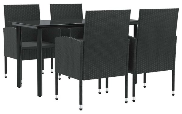 5 részes fekete polyrattan és acél kerti étkezőgarnitúra