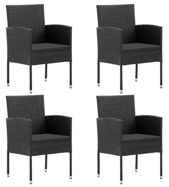 5 részes fekete polyrattan és acél kerti étkezőgarnitúra