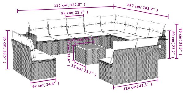 VidaXL Polyrattan Kerti Ülőgarnitúra - 13 részes - Fekete