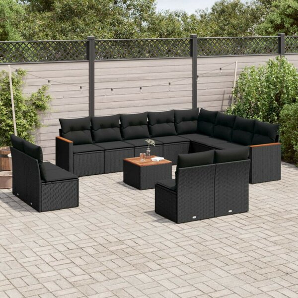 VidaXL Polyrattan Kerti Ülőgarnitúra - 13 részes - Fekete