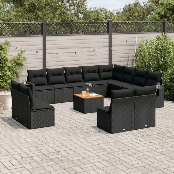 VidaXL Polyrattan Kerti Ülőgarnitúra - 13 részes - Fekete
