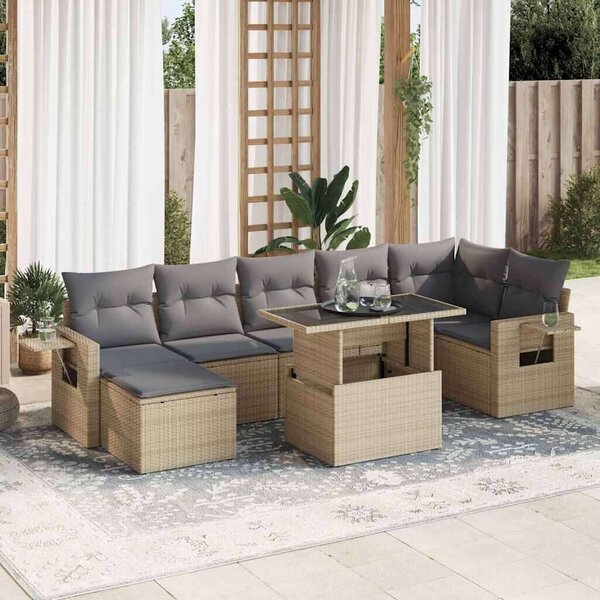 VidaXL Polyrattan Kerti Ülőgarnitúra - 8 részes - Bézs