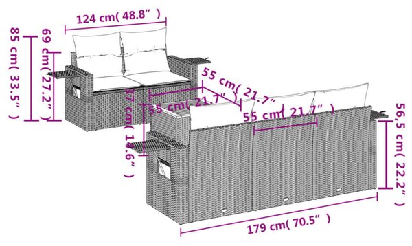 VidaXL Polyrattan Kerti Ülőgarnitúra - 6 részes - Fekete