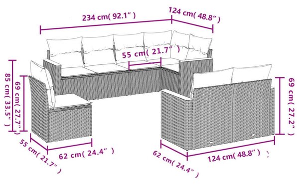 VidaXL Polyrattan Kerti Ülőgarnitúra - 8 részes - Bézs