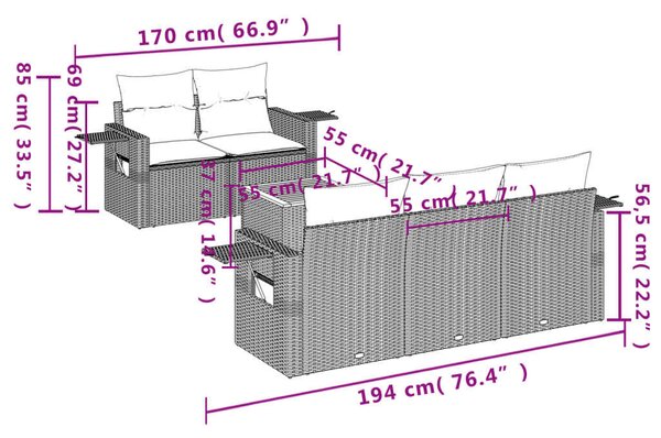 VidaXL Polyrattan Kerti Ülőgarnitúra - 6 részes - Fekete