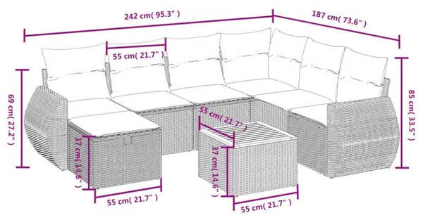 VidaXL Polyrattan Kerti Ülőgarnitúra - 8 részes - Fekete