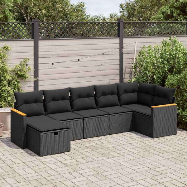 VidaXL Polyrattan Kerti Ülőgarnitúra - 7 részes - Fekete