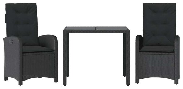 VidaXL Polyrattan Kerti Étkezőgarnitúra - 3 részes - Fekete