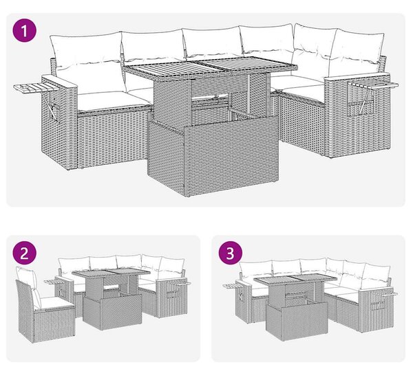 VidaXL 5 részes fekete polyrattan akácfa kerti kanapészett párnákkal