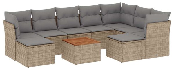 VidaXL 10 részes vegyes bézs polyrattan kerti ülőgarnitúra párnákkal