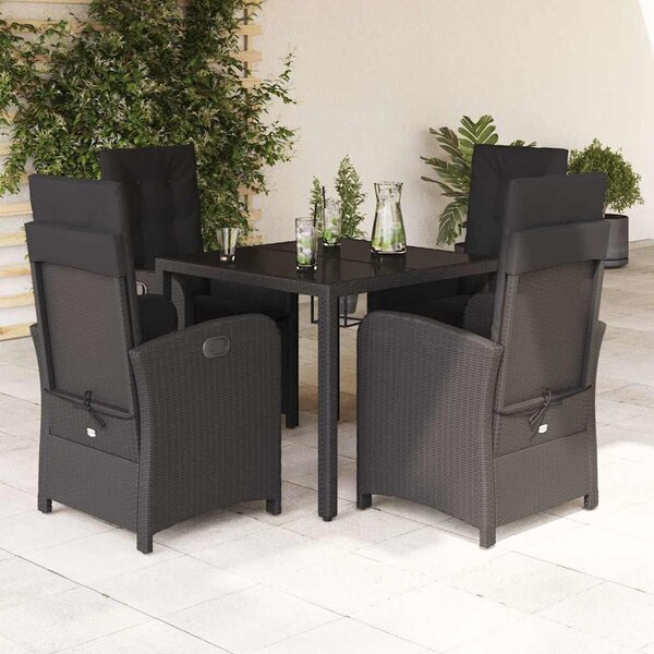 VidaXL Polyrattan Kerti Étkezőgarnitúra - 5 részes - Fekete