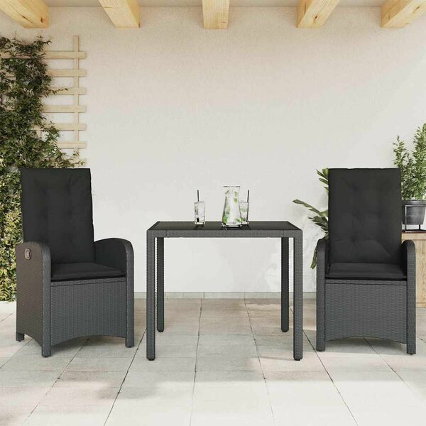 VidaXL Polyrattan Kerti Étkezőgarnitúra - 3 részes - Fekete
