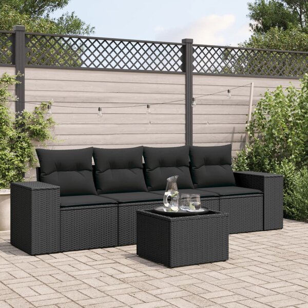 VidaXL 5 részes fekete polyrattan kerti kanapészett párnákkal