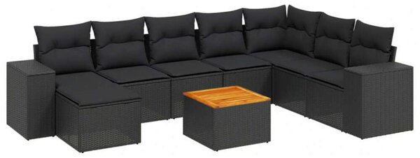 VidaXL Polyrattan Kerti Ülőgarnitúra - 9 részes - Fekete