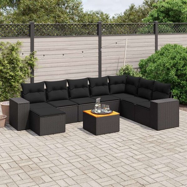 VidaXL Polyrattan Kerti Ülőgarnitúra - 9 részes - Fekete