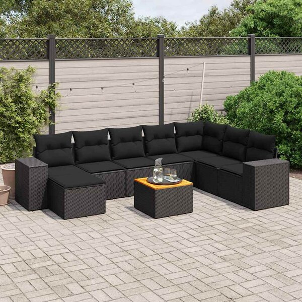 VidaXL Polyrattan Kerti Ülőgarnitúra - 9 részes - Fekete